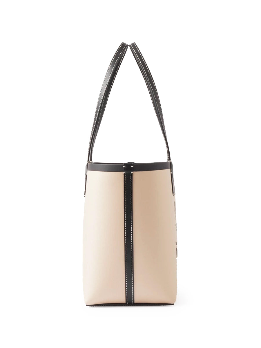 Label Print Cotton and Leather Small London Tote Bag