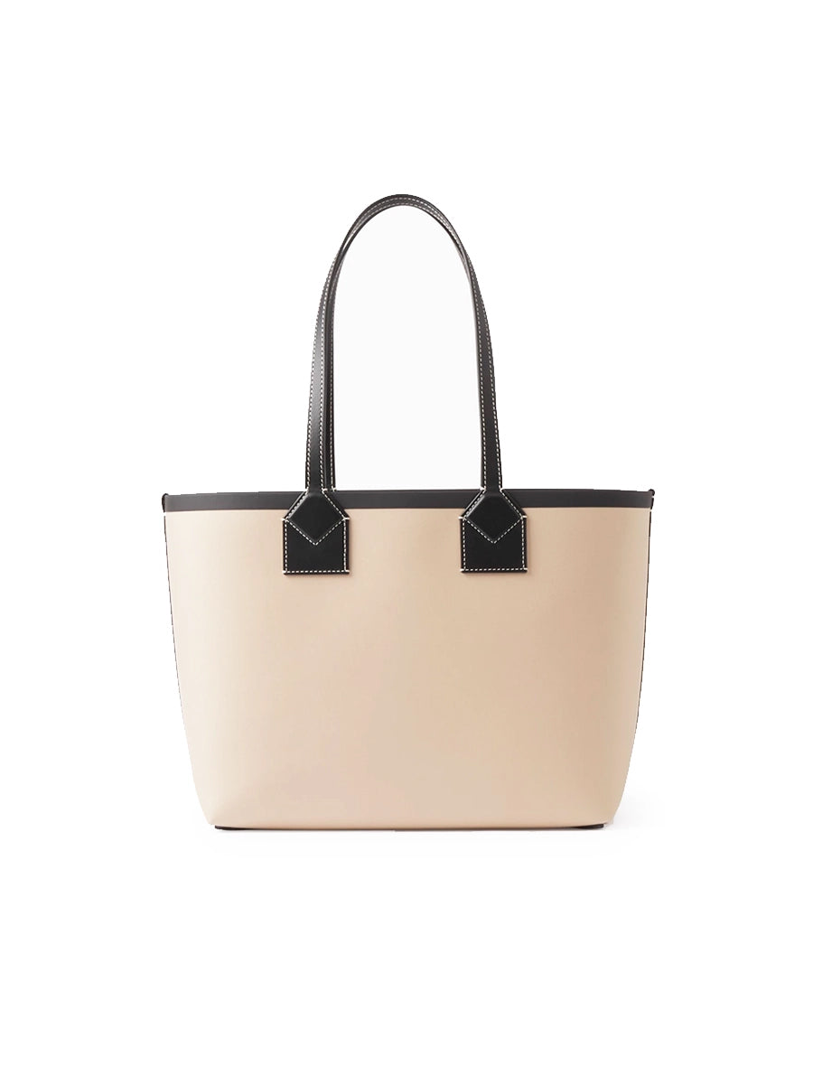 Label Print Cotton and Leather Small London Tote Bag