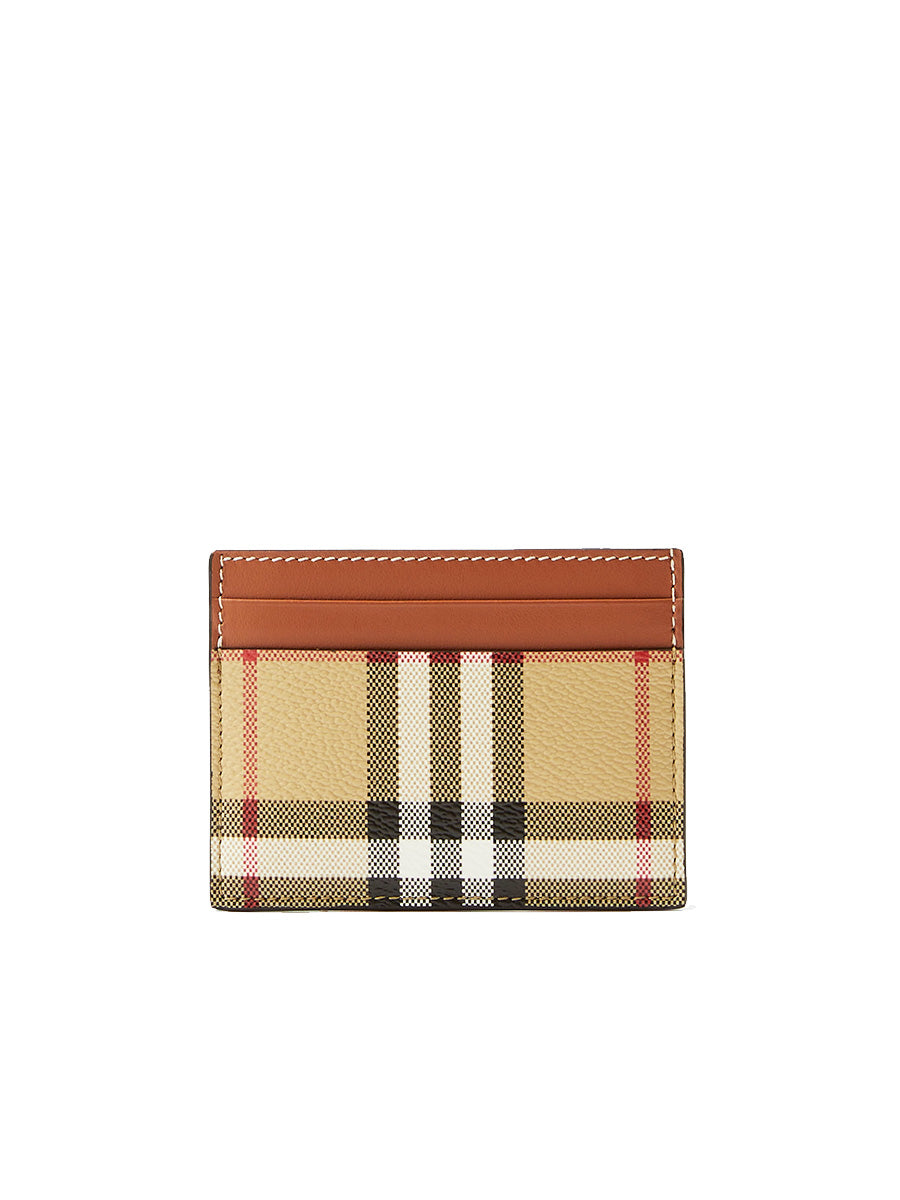 Vintage Check and Leather Card Case in Archive Beige
