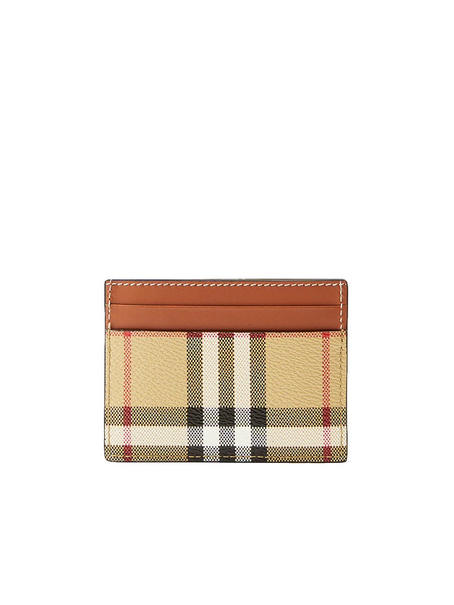 Vintage Check and Leather Card Case in Archive Beige