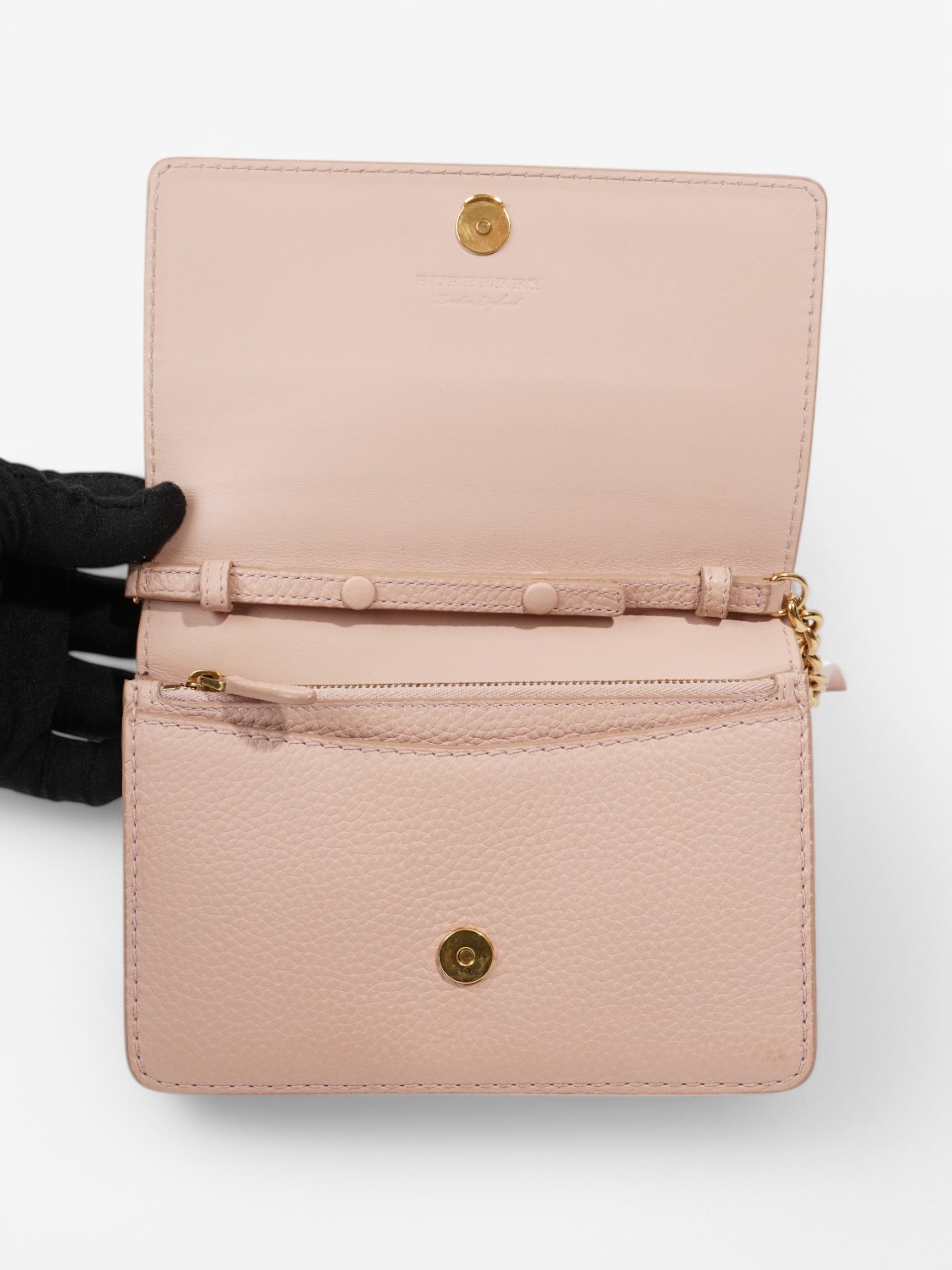 Burberry Henley Wallet On Chain Light Pink Grained Leather
