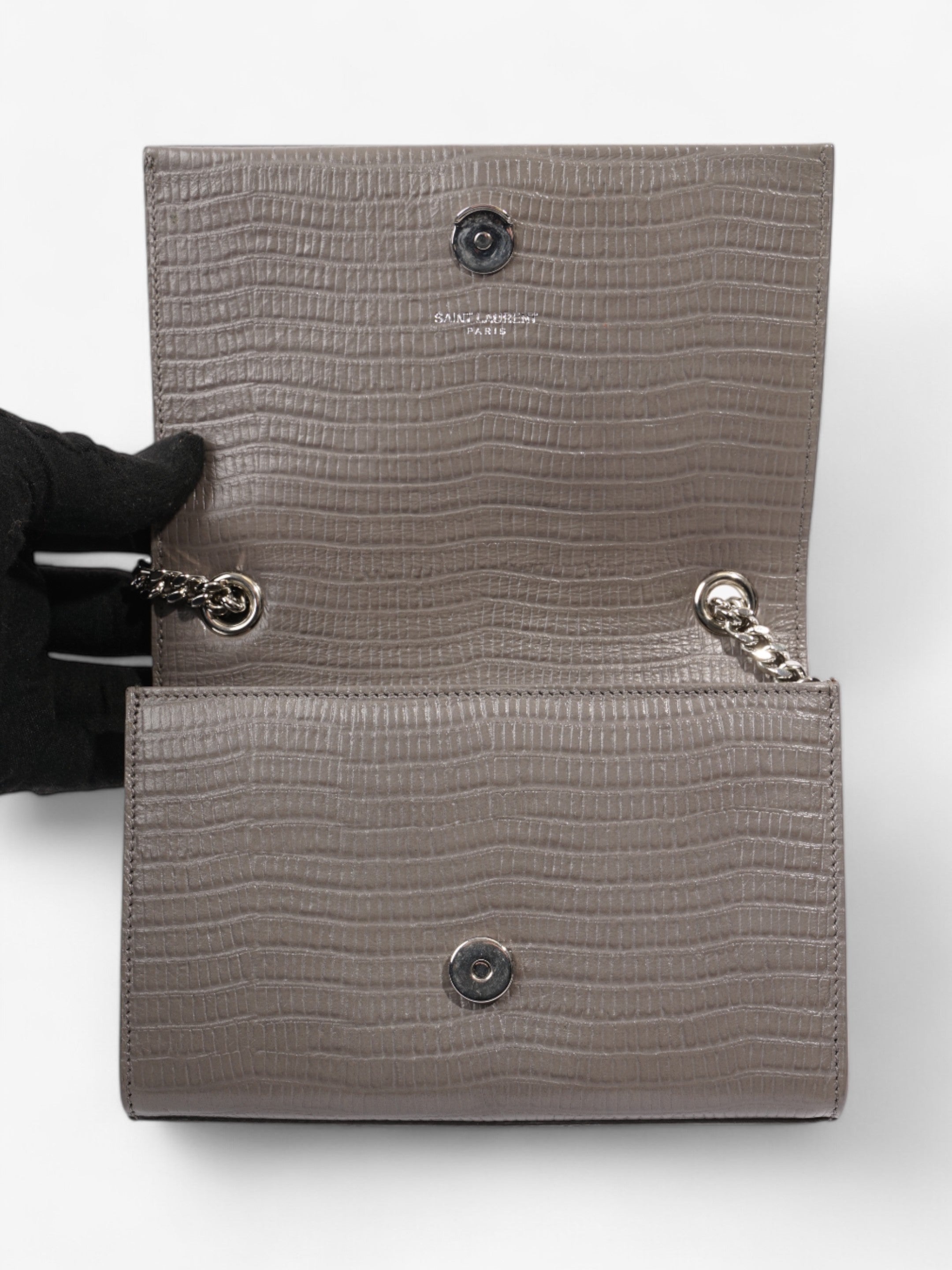 Saint Laurent Kate Tassel Grey Embossed Leather Small