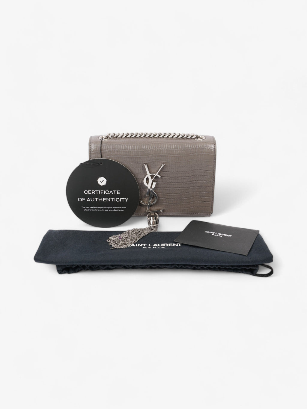 Saint Laurent Kate Tassel Grey Embossed Leather Small