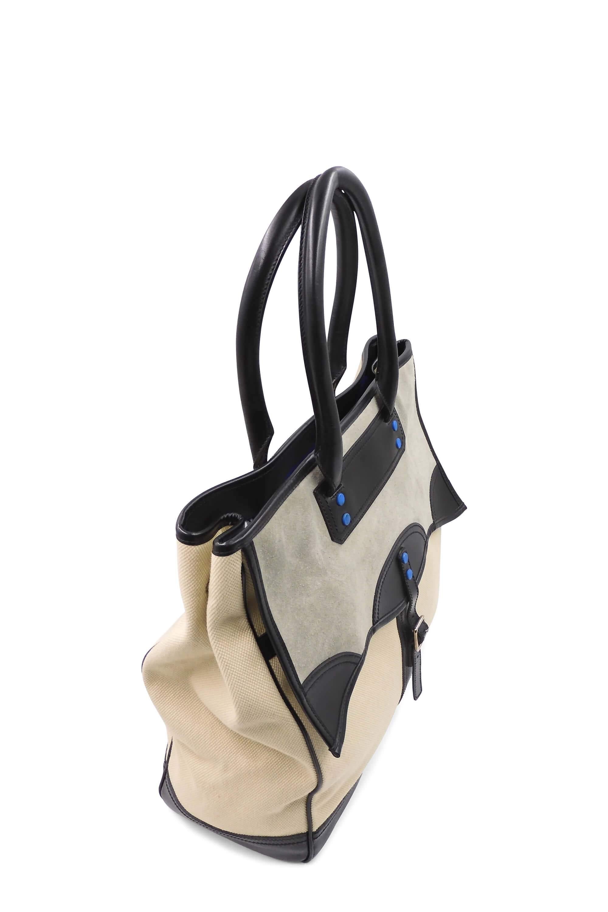 Buckle Tote Tricolor Beige Grey Black