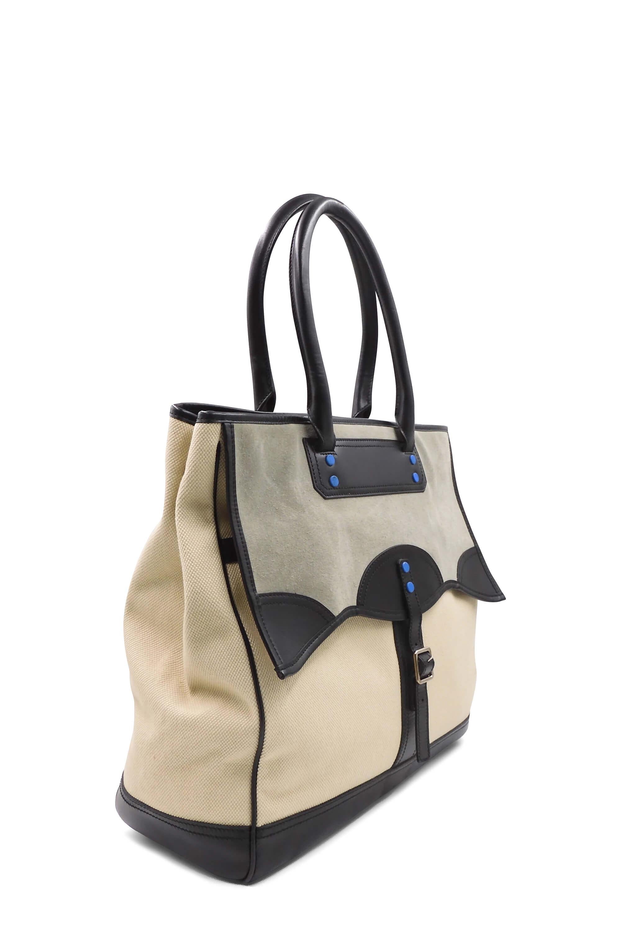 Buckle Tote Tricolor Beige Grey Black