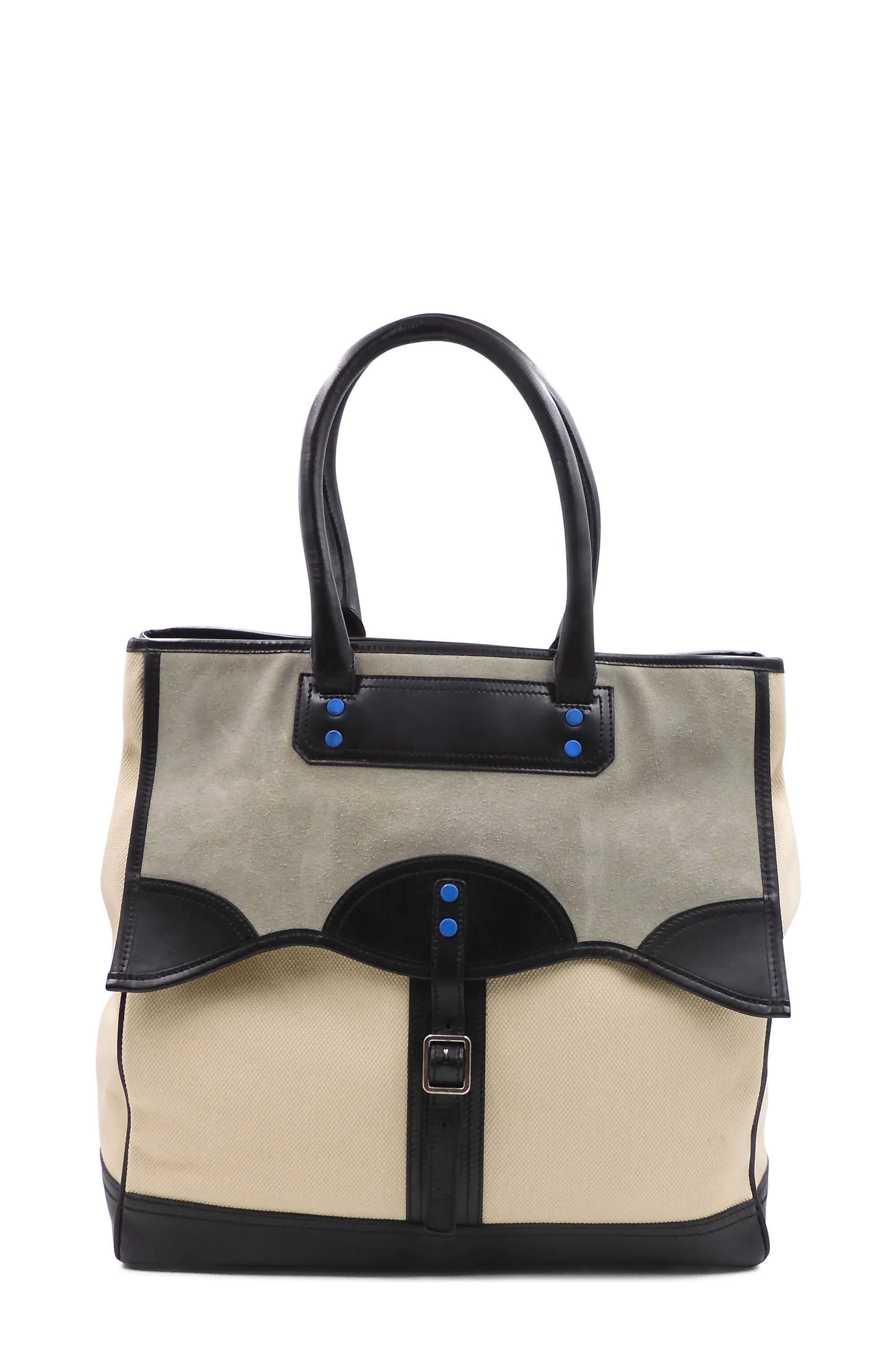 Buckle Tote Tricolor Beige Grey Black