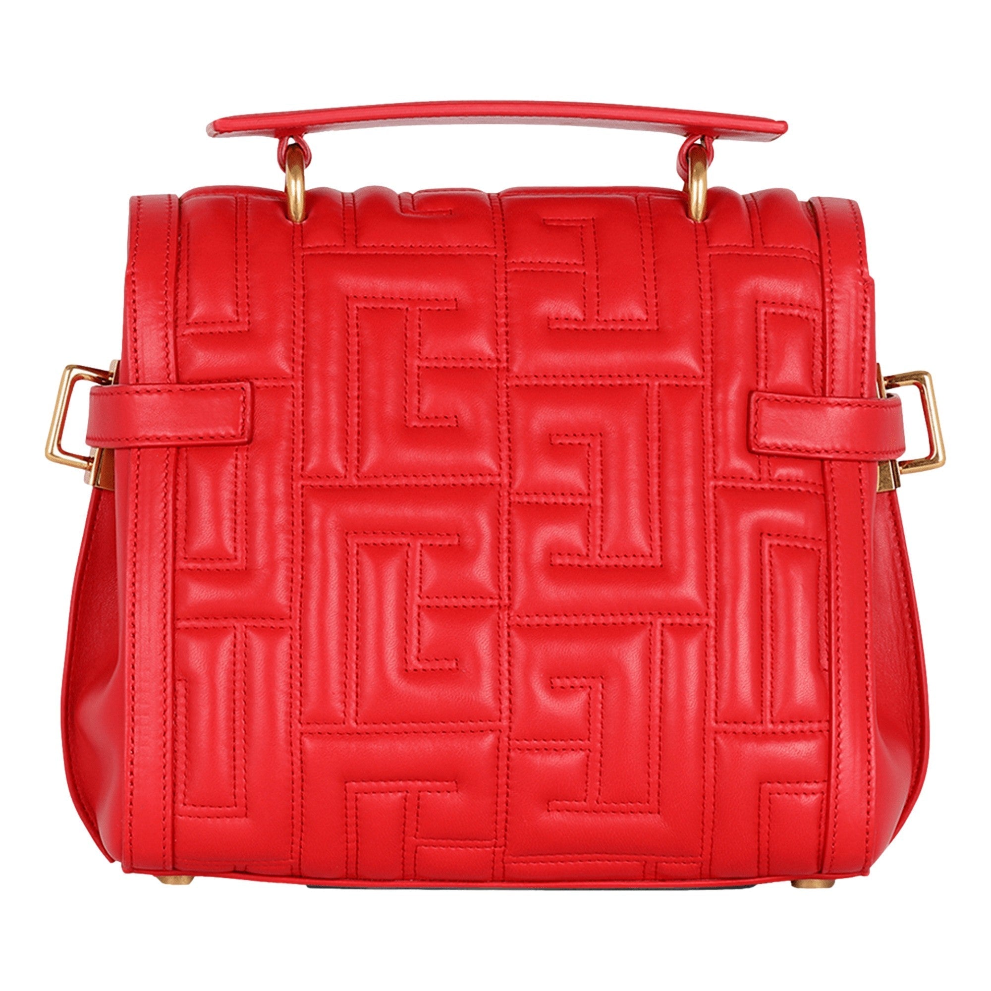 Balmain B-Buzz 23 Red Tote Crossbody Shoulder Bag Quilted Calf Leather