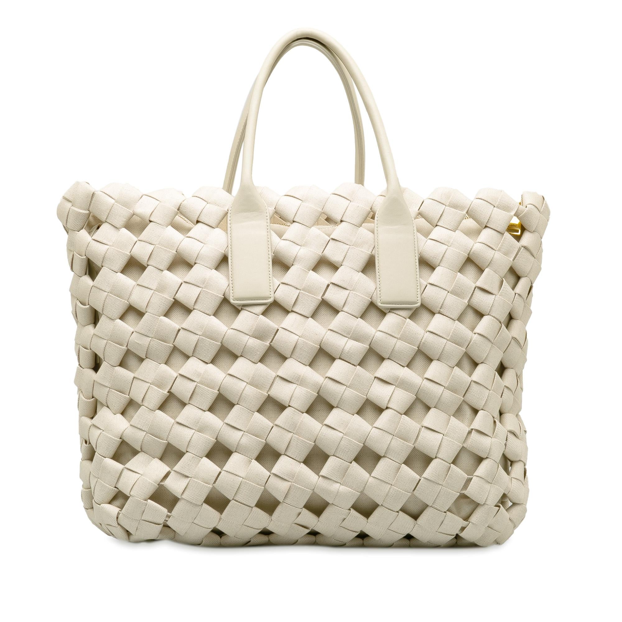 Bottega Veneta Canvas Window Woven Satchel (SHG-7SHWpr)