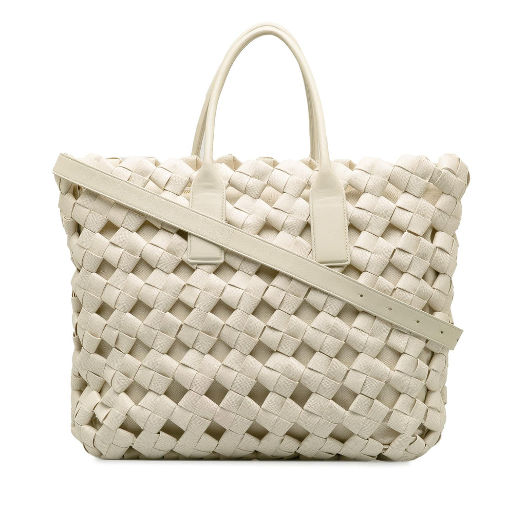 Bottega Veneta Canvas Window Woven Satchel (SHG-7SHWpr)