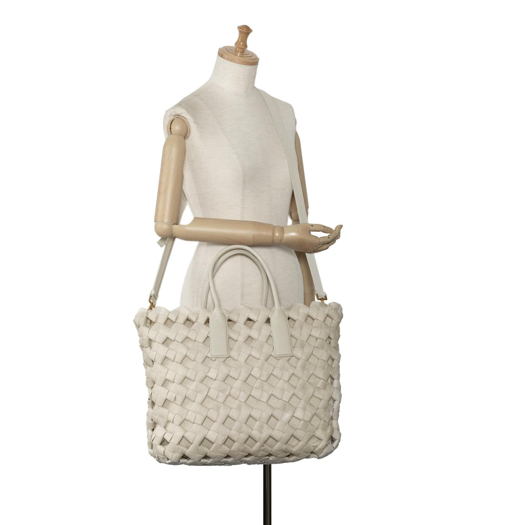 Bottega Veneta Canvas Window Woven Satchel (SHG-7SHWpr)