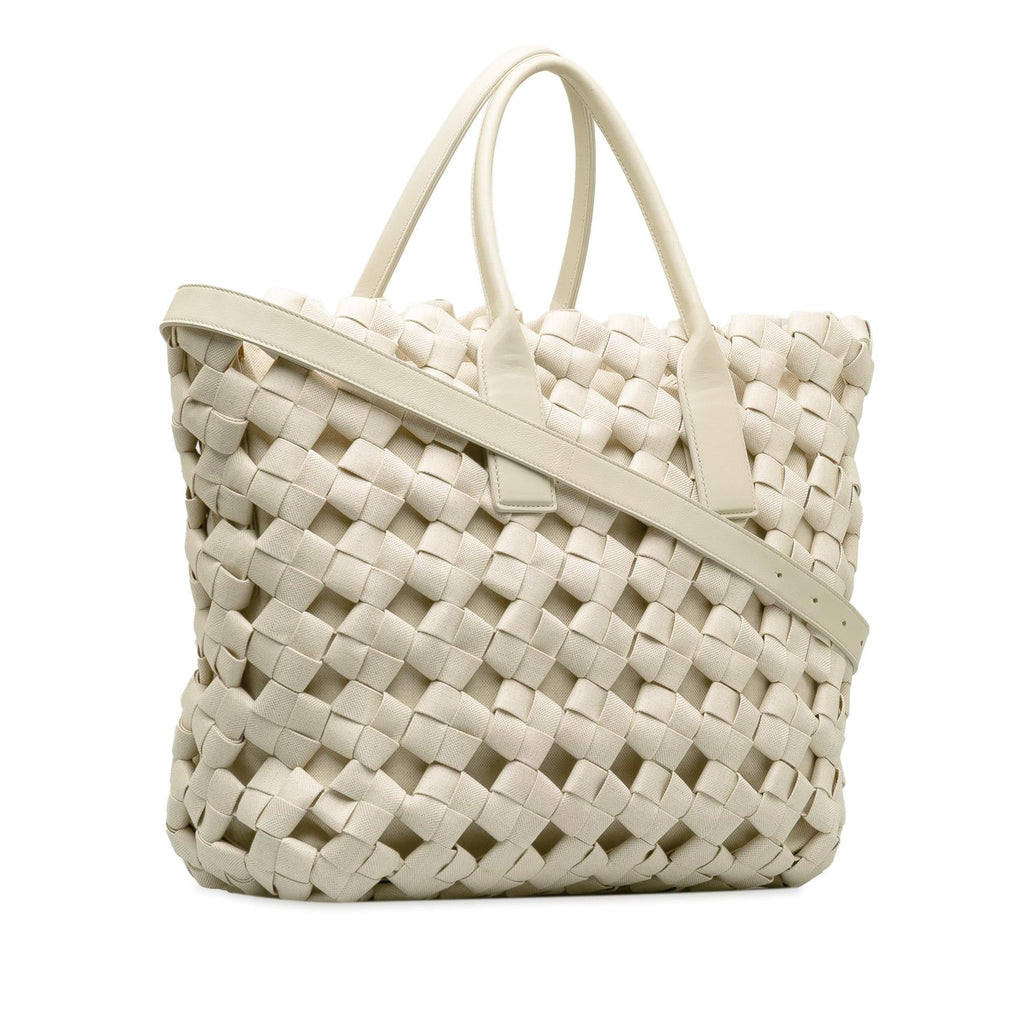 Bottega Veneta Canvas Window Woven Satchel (SHG-7SHWpr)