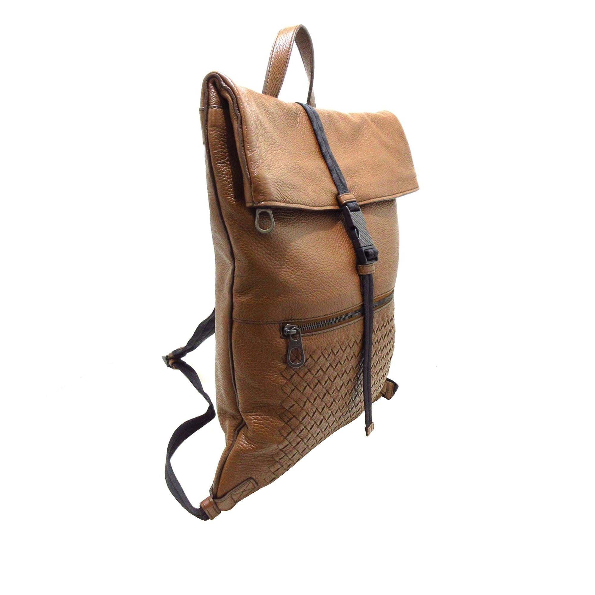 Bottega Veneta Intrecciato Fold-Over Buckle Backpack (SHG-M7fNU2)