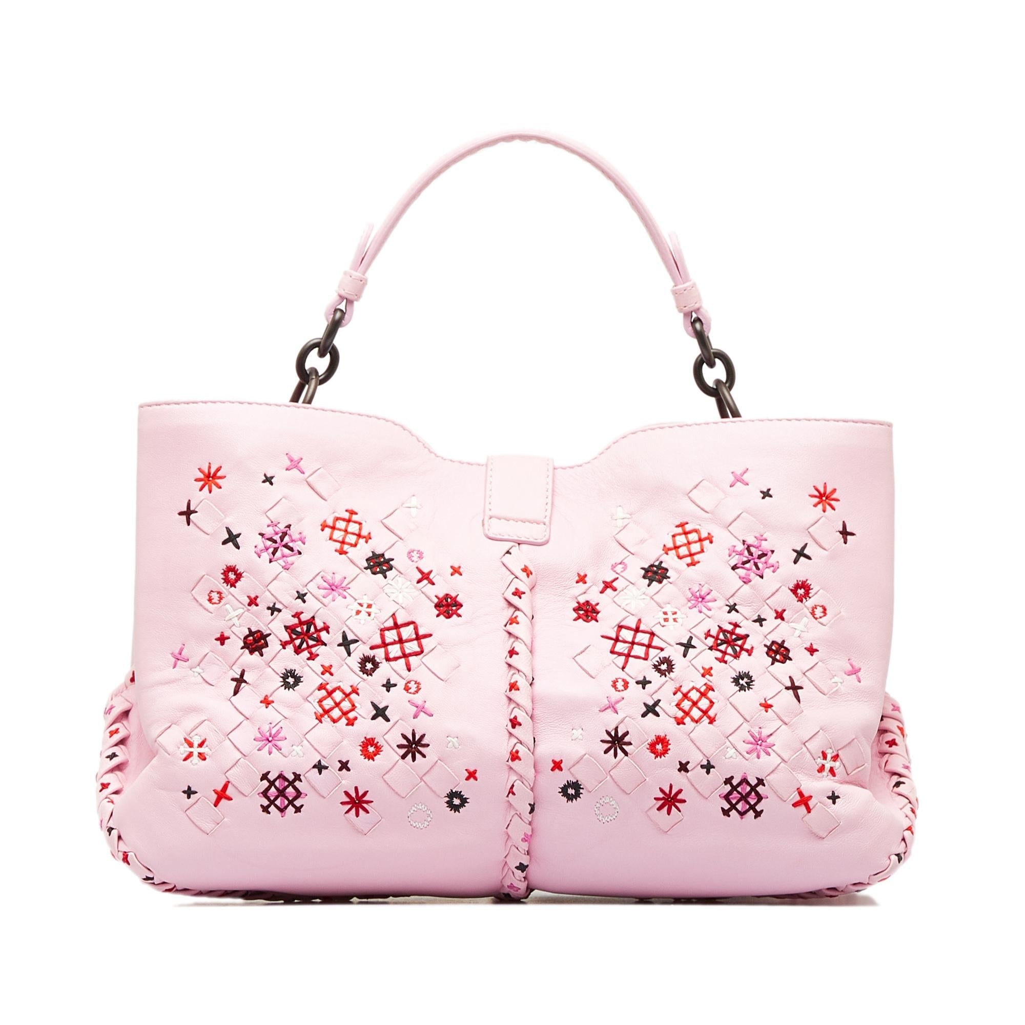 Bottega Veneta Intrecciato Napoli Meadow Flower Leather Satchel (SHG-1F8F3W)