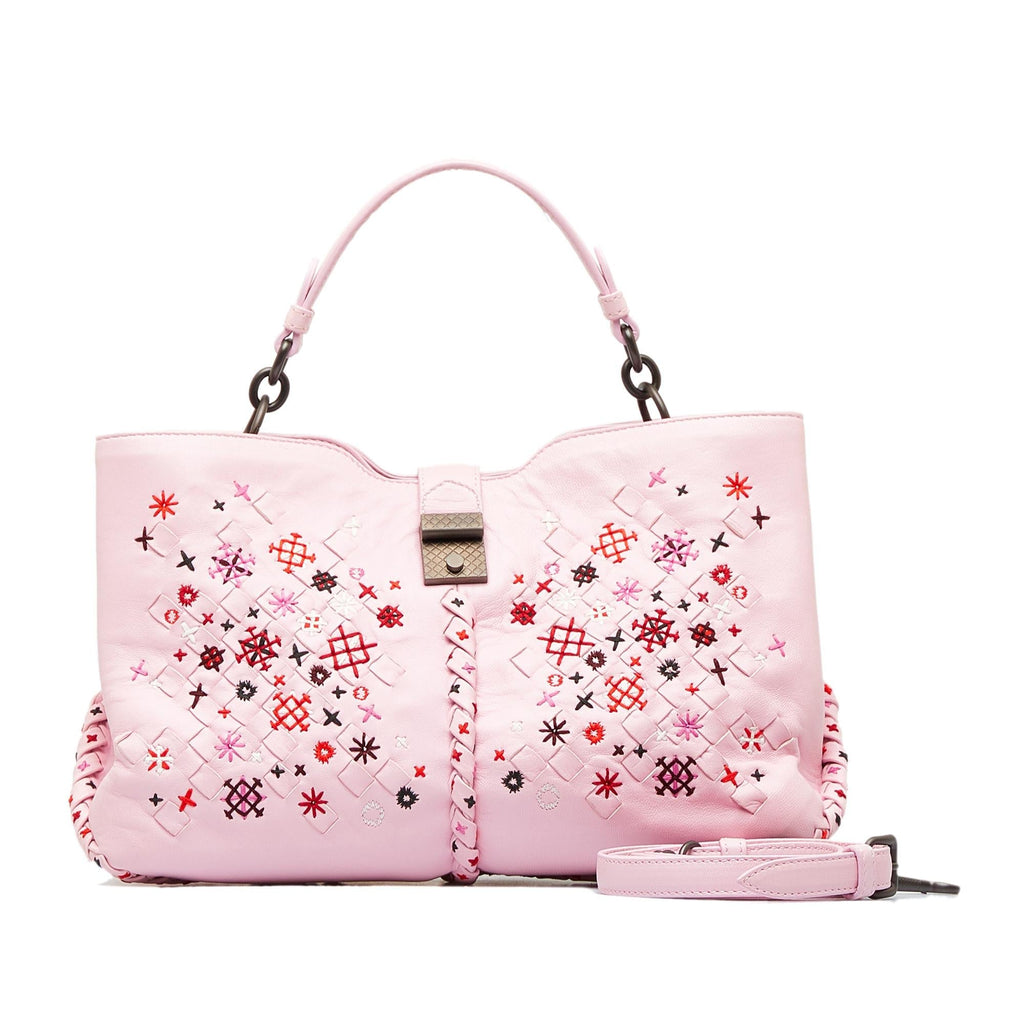Bottega Veneta Intrecciato Napoli Meadow Flower Leather Satchel (SHG-1F8F3W)
