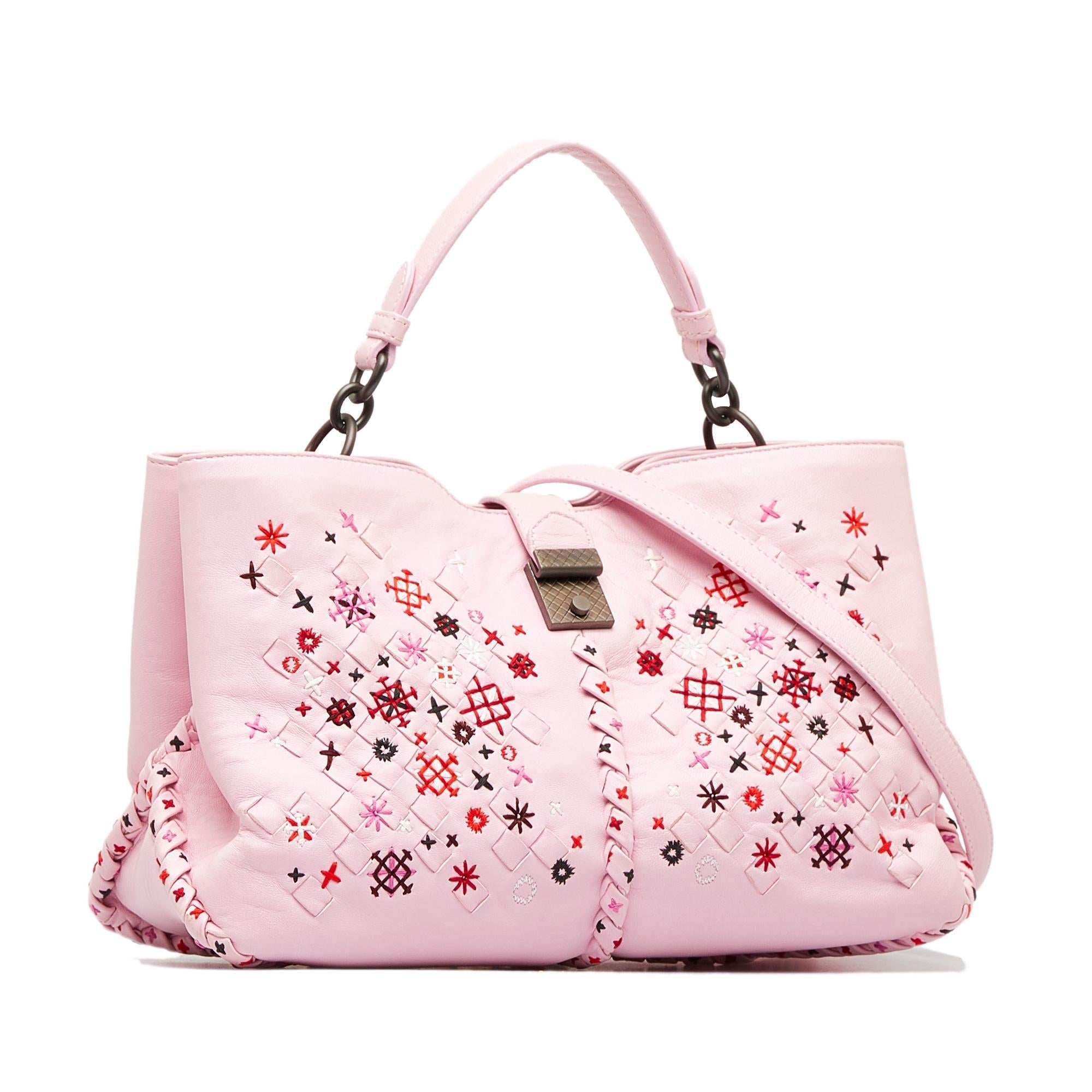 Bottega Veneta Intrecciato Napoli Meadow Flower Leather Satchel (SHG-1F8F3W)
