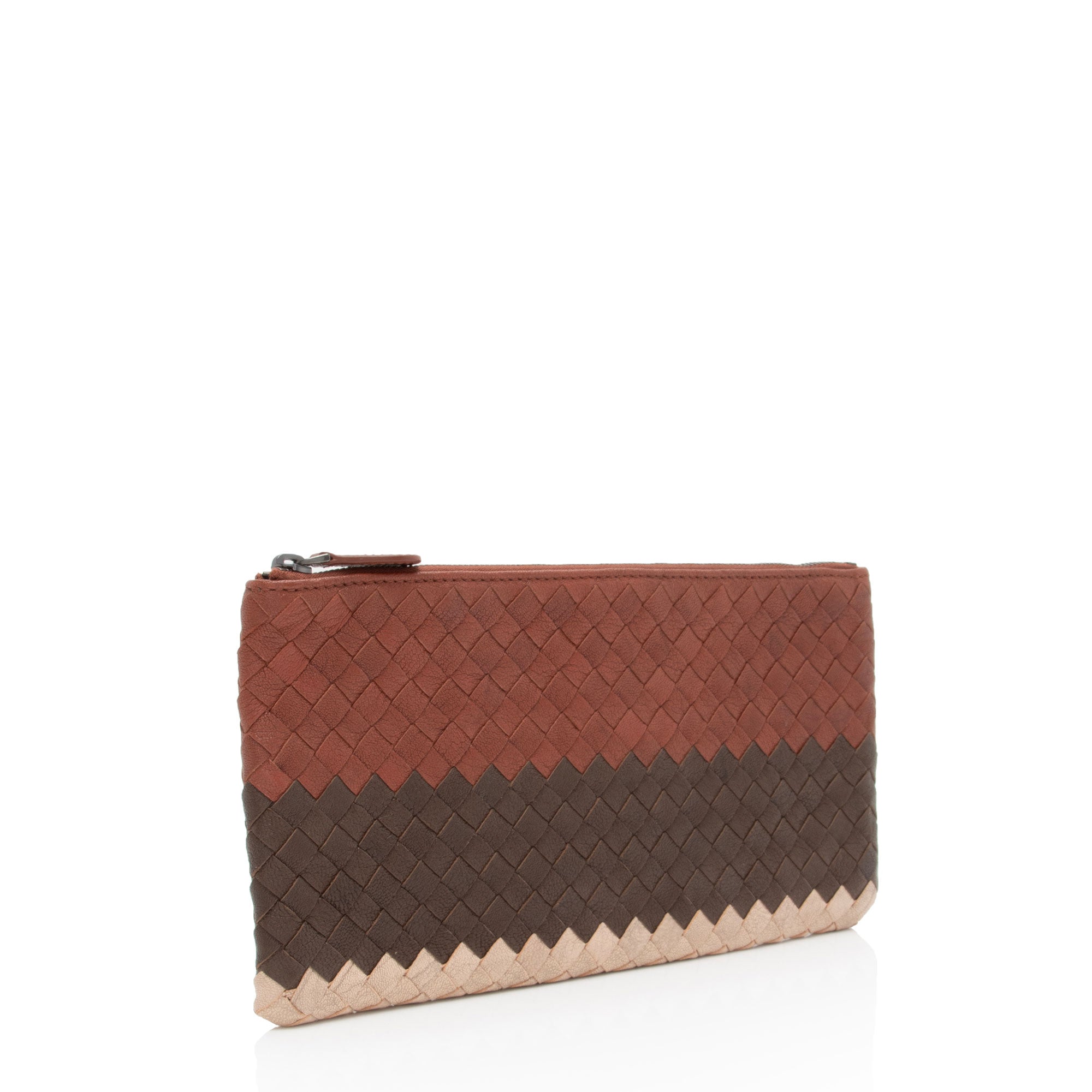Bottega Veneta Intrecciato Nappa Tricolor Zip Pouch (SHF-y50aov)