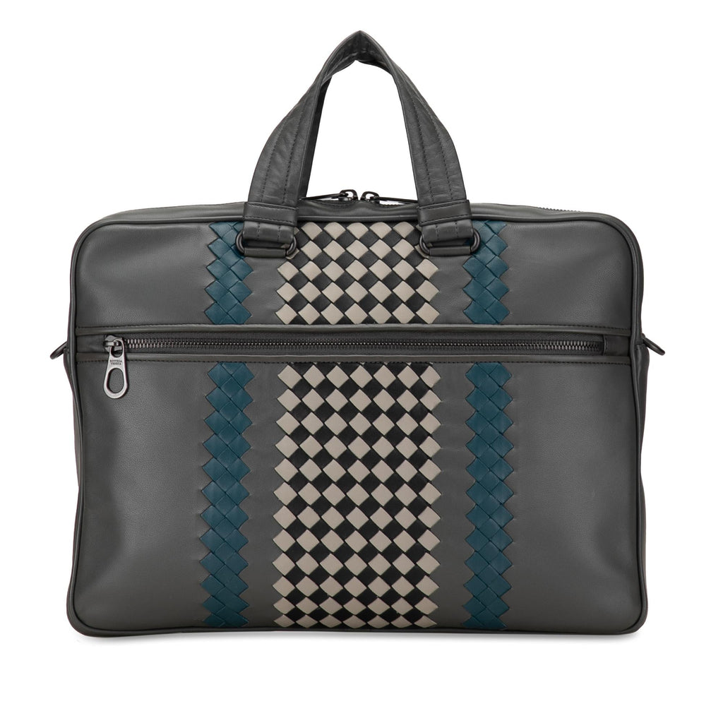 Bottega Veneta Intrecciato-Trimmed Leather Briefcase (SHG-XfagZD)