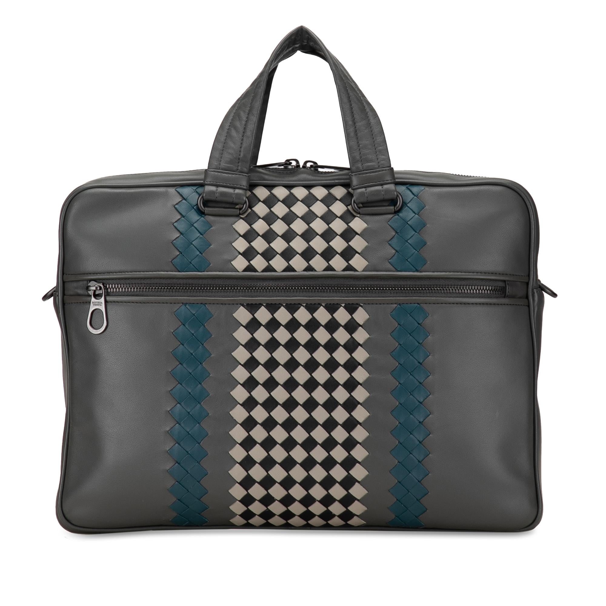 Bottega Veneta Intrecciato-Trimmed Leather Briefcase (SHG-XfagZD)