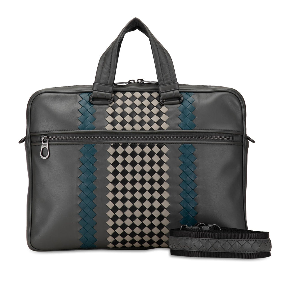 Bottega Veneta Intrecciato-Trimmed Leather Briefcase (SHG-XfagZD)