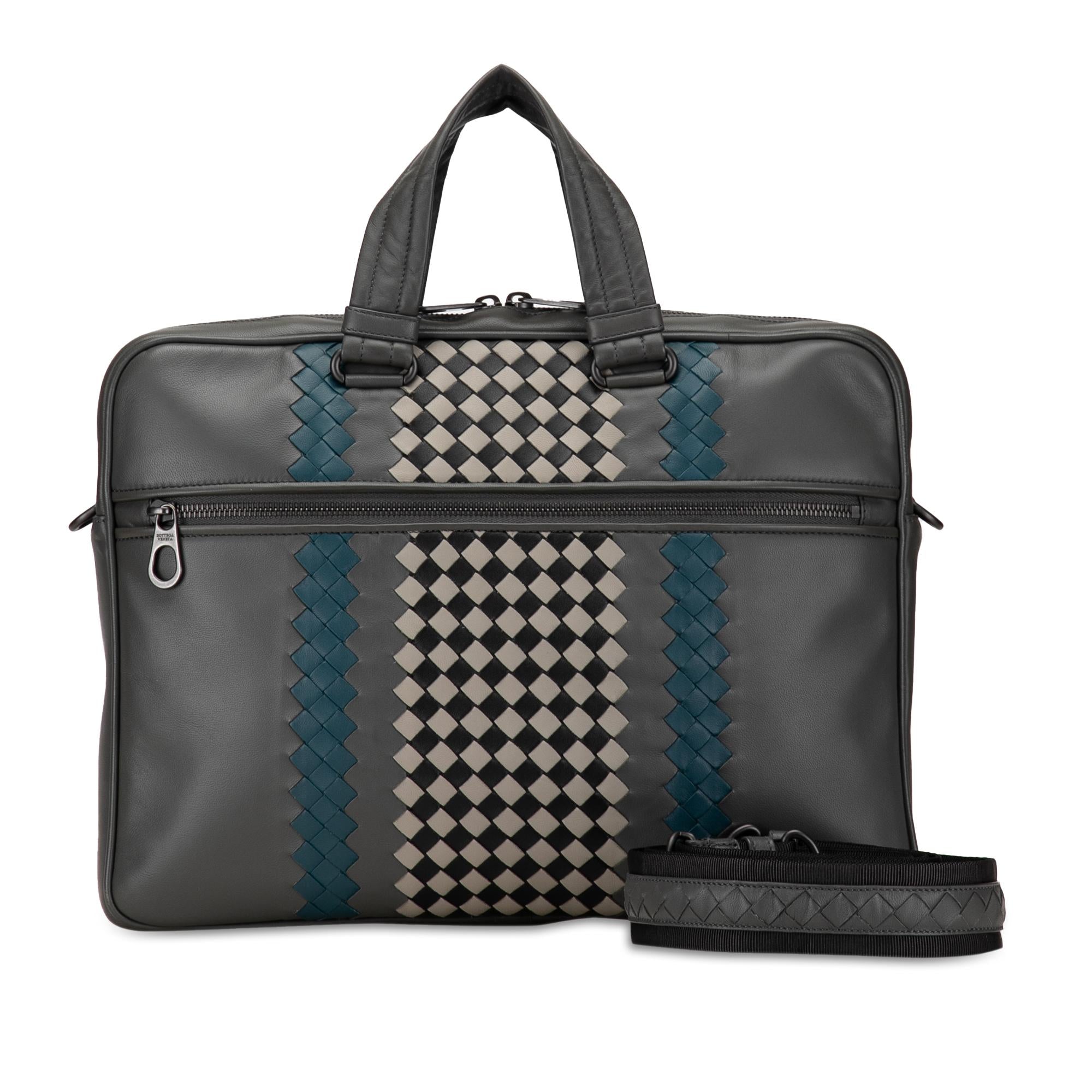Bottega Veneta Intrecciato-Trimmed Leather Briefcase (SHG-XfagZD)