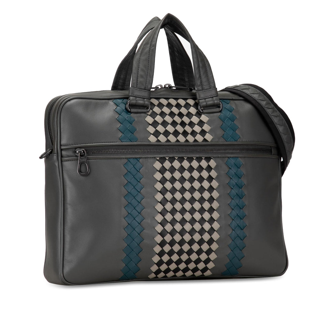 Bottega Veneta Intrecciato-Trimmed Leather Briefcase (SHG-XfagZD)