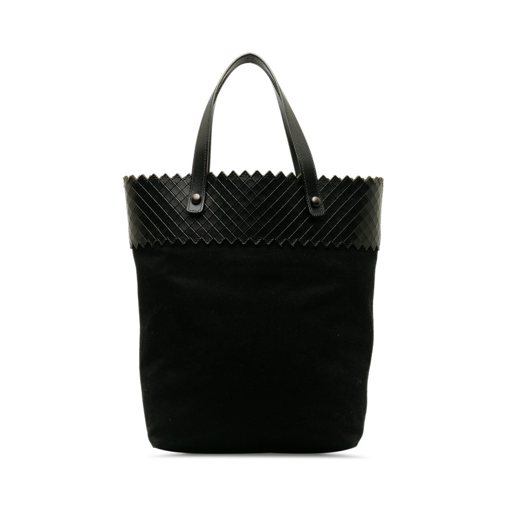 Bottega Veneta Intrecciomirage Trimmed Canvas Tote (SHG-OeLhp5)