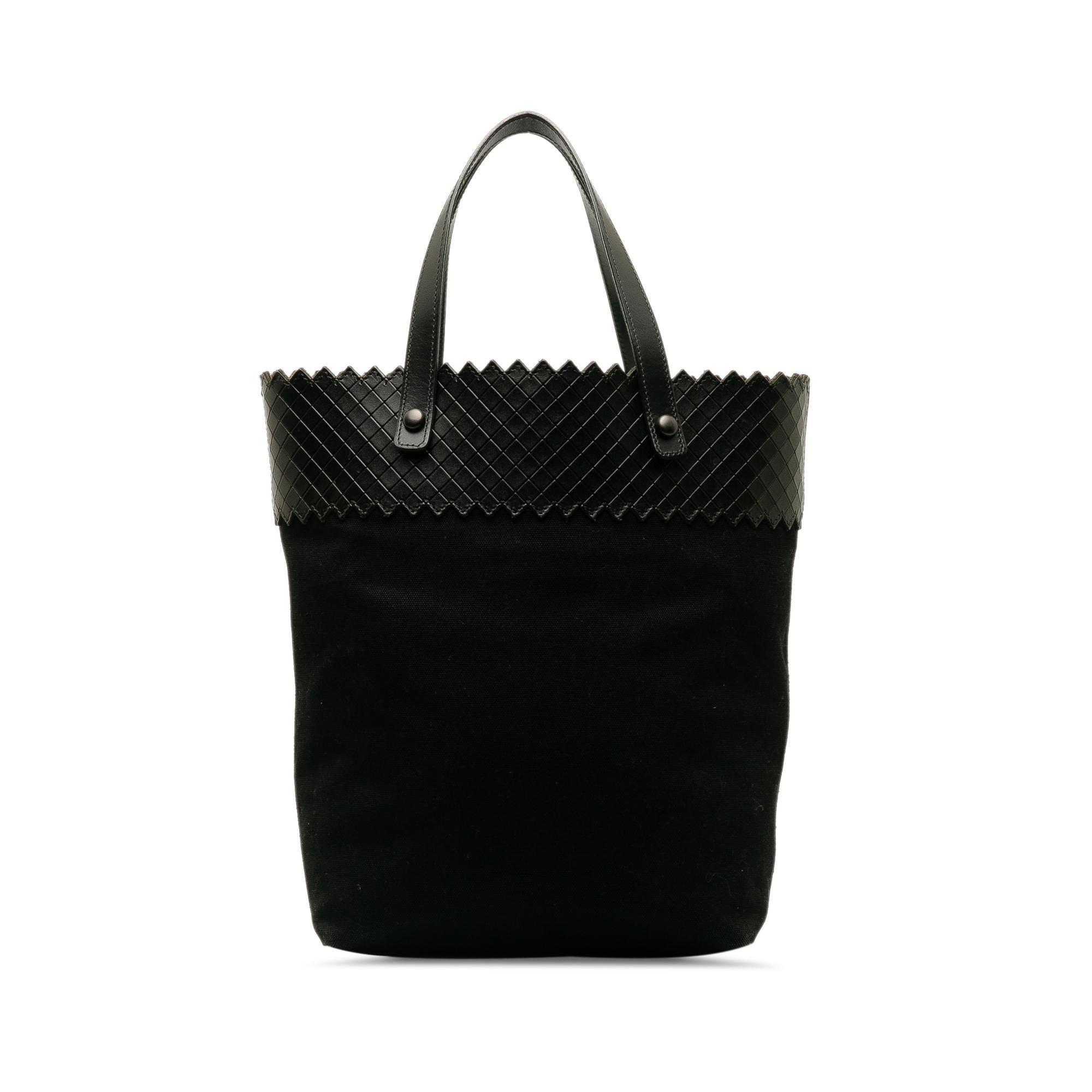 Bottega Veneta Intrecciomirage Trimmed Canvas Tote (SHG-OeLhp5)