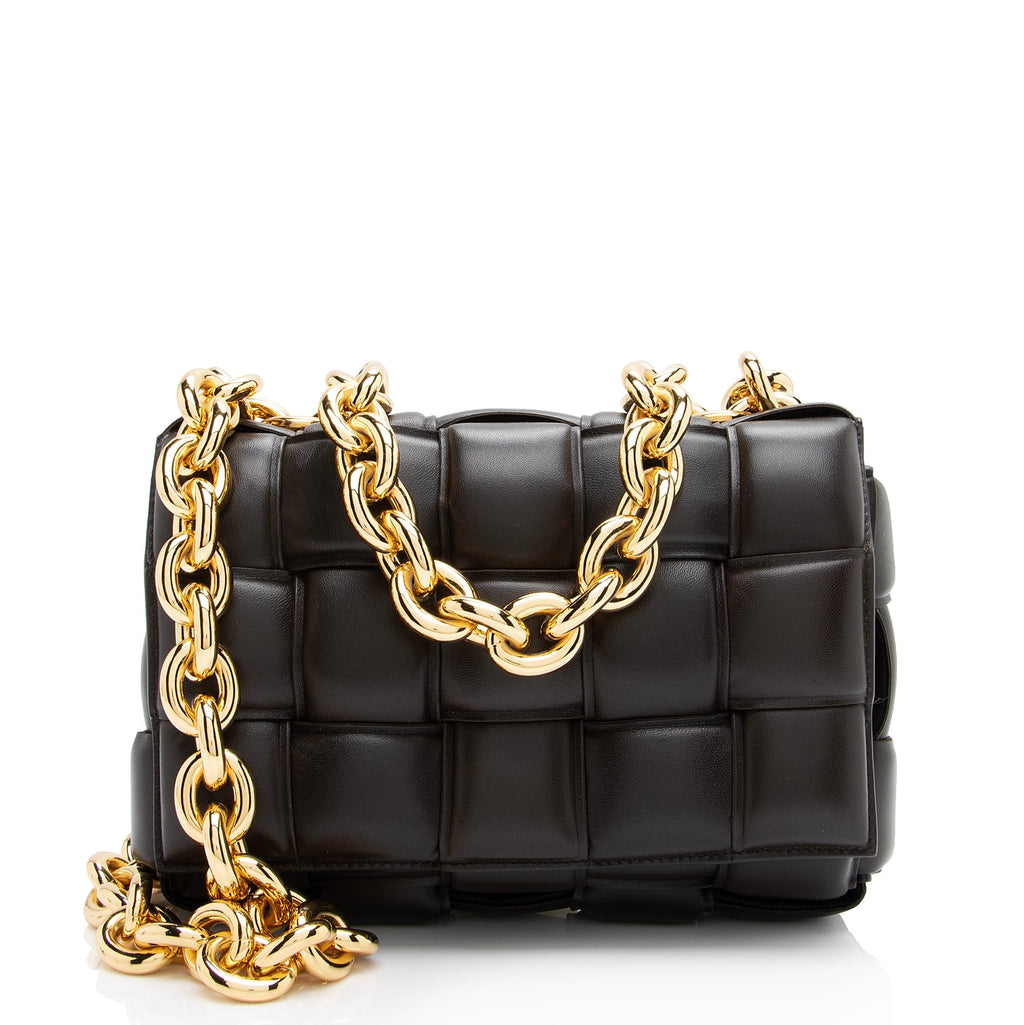 Bottega Veneta Lambskin Cassette Chain Maxi Shoulder Bag (SHF-23058)