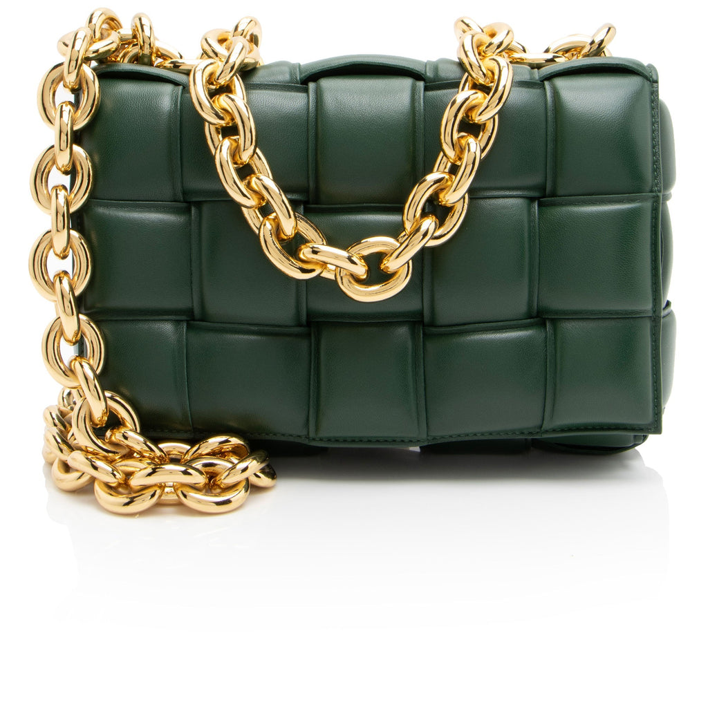 Bottega Veneta Lambskin Cassette Chain Maxi Shoulder Bag (SHF-FiotNd)