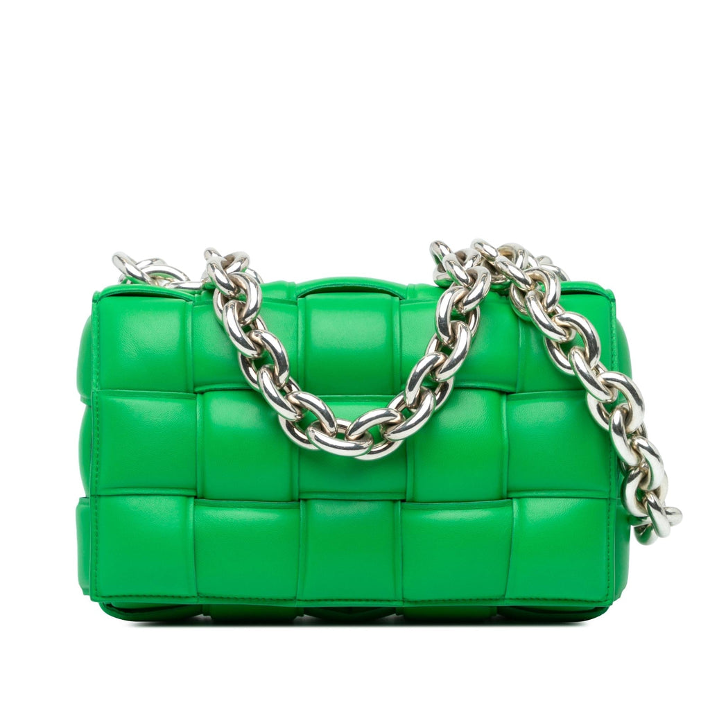 Bottega Veneta Lambskin Intrecciato Padded Chain Cassette Satchel (SHG-2mflDe)