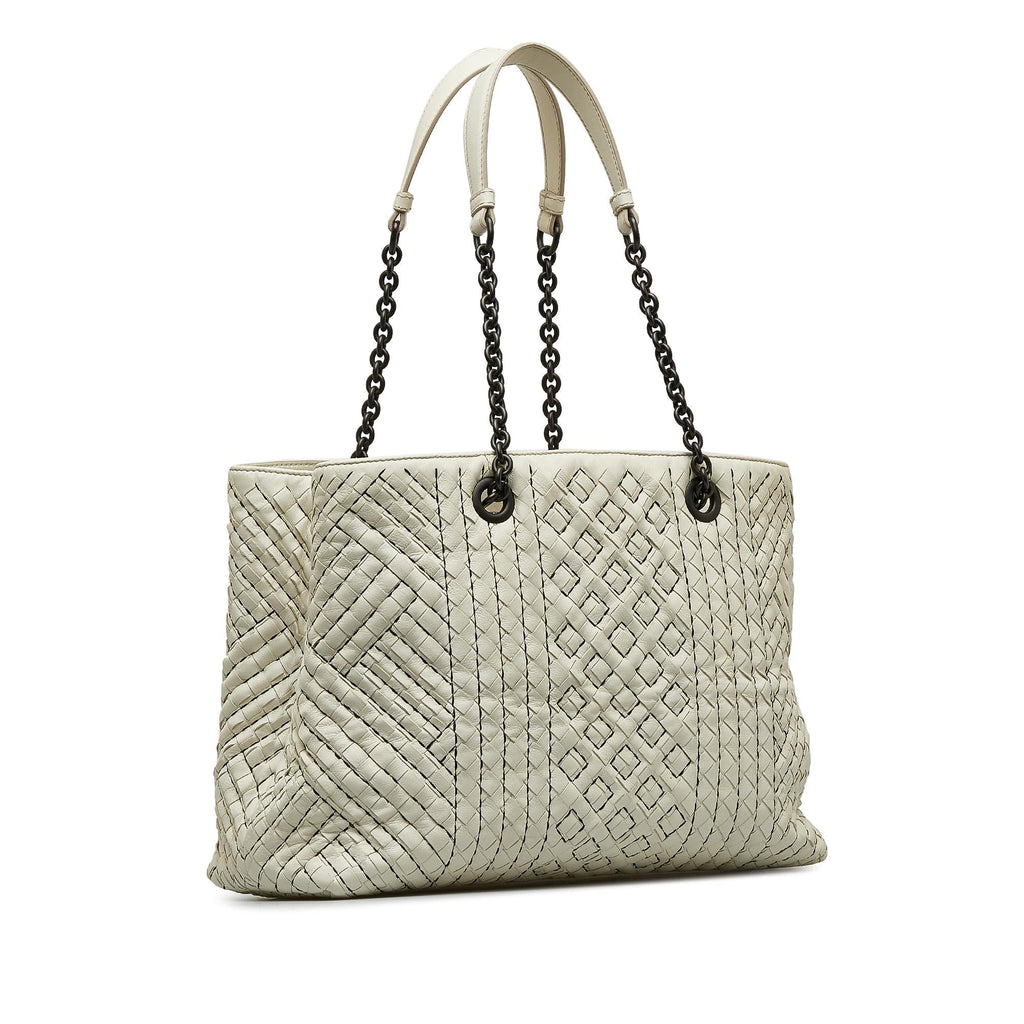 Bottega Veneta Medium Intrecciato Stitched Double Chain Tote (SHG-lAoFji)