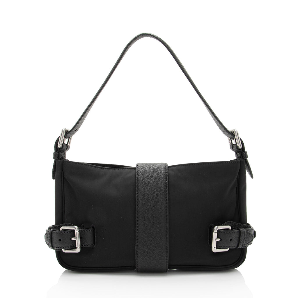 Bottega Veneta Nylon Calfskin Buckle Mini Shoulder Bag (SHF-uylolI)