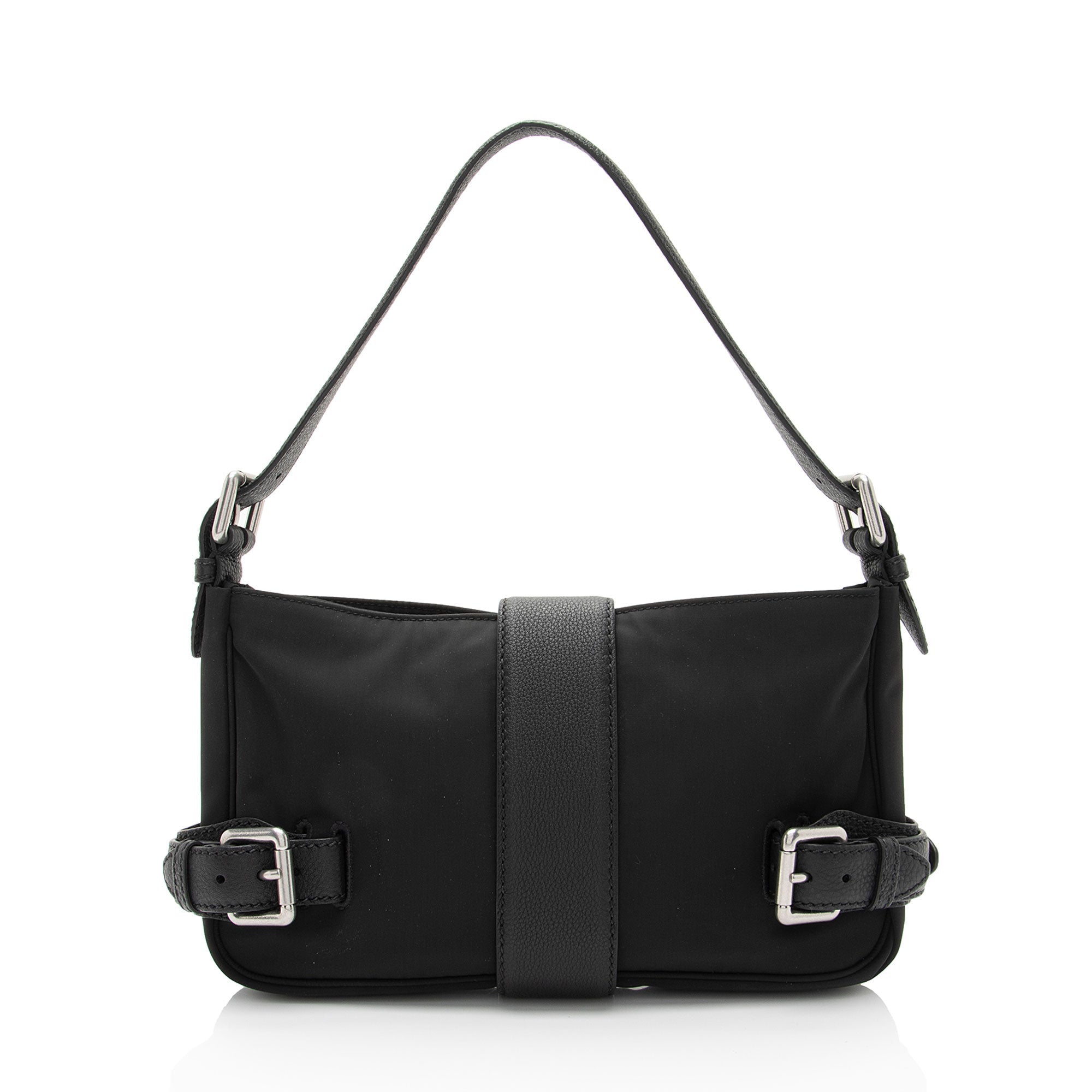 Bottega Veneta Nylon Calfskin Buckle Mini Shoulder Bag (SHF-uylolI)