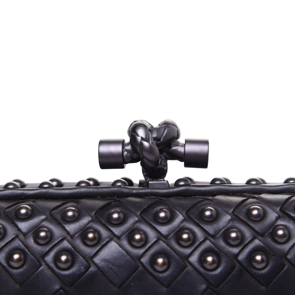 BOTTEGA VENETA WAXY NAPPA INTRECCIATO KNOT STUDDED CLUTCH BAG