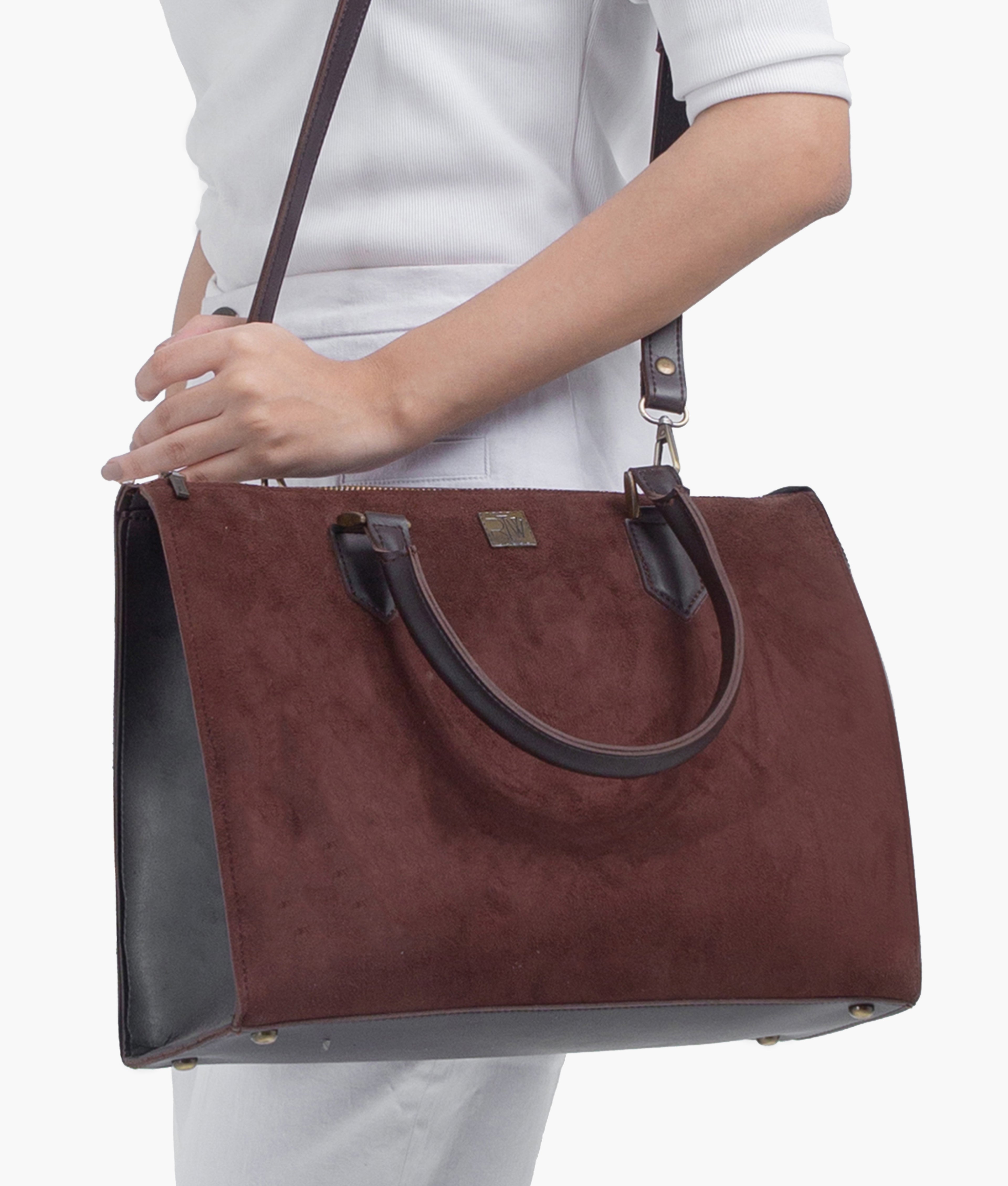 Dark brown suede workplace handbag