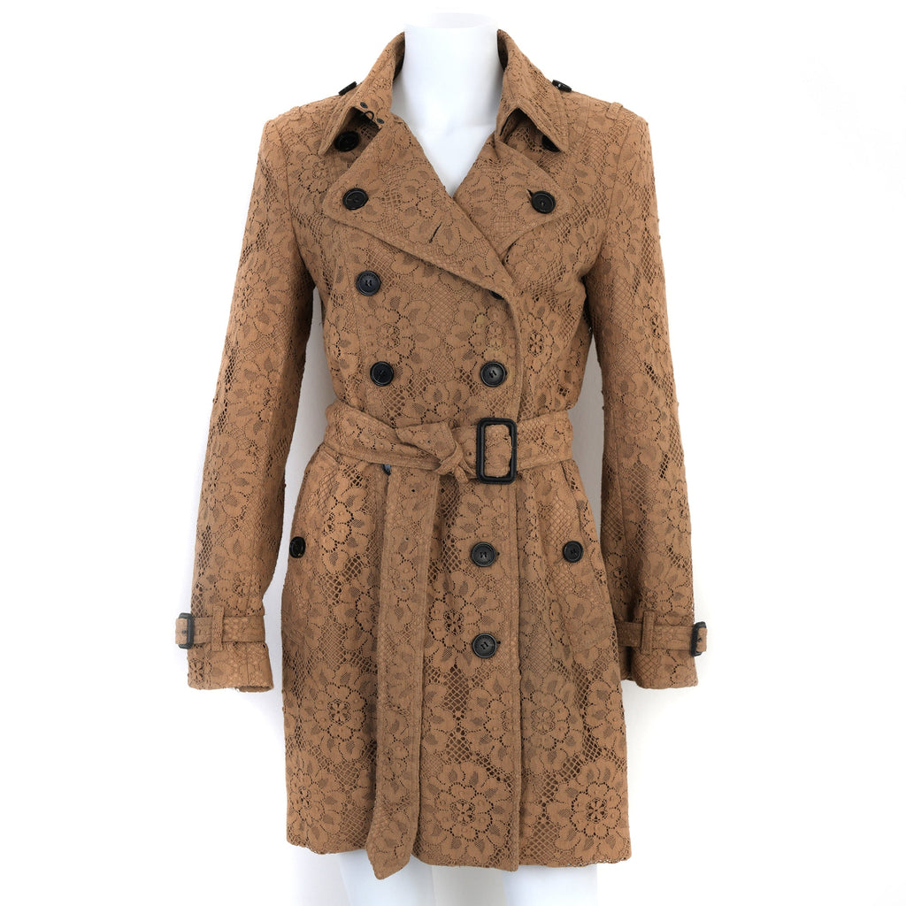 Camel Lace Belted Trench Coat