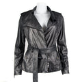 Grey Metallic Leather Belted Jacket