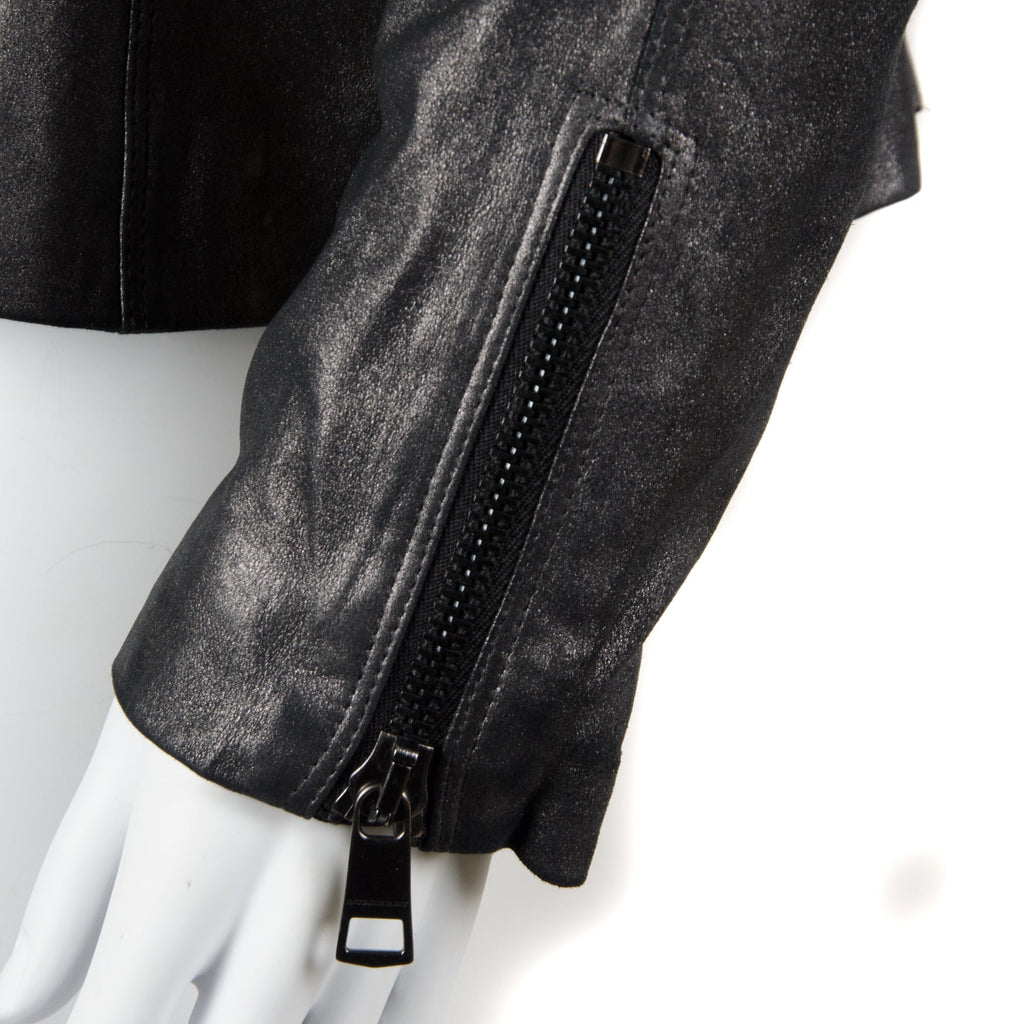 Grey Metallic Leather Belted Jacket