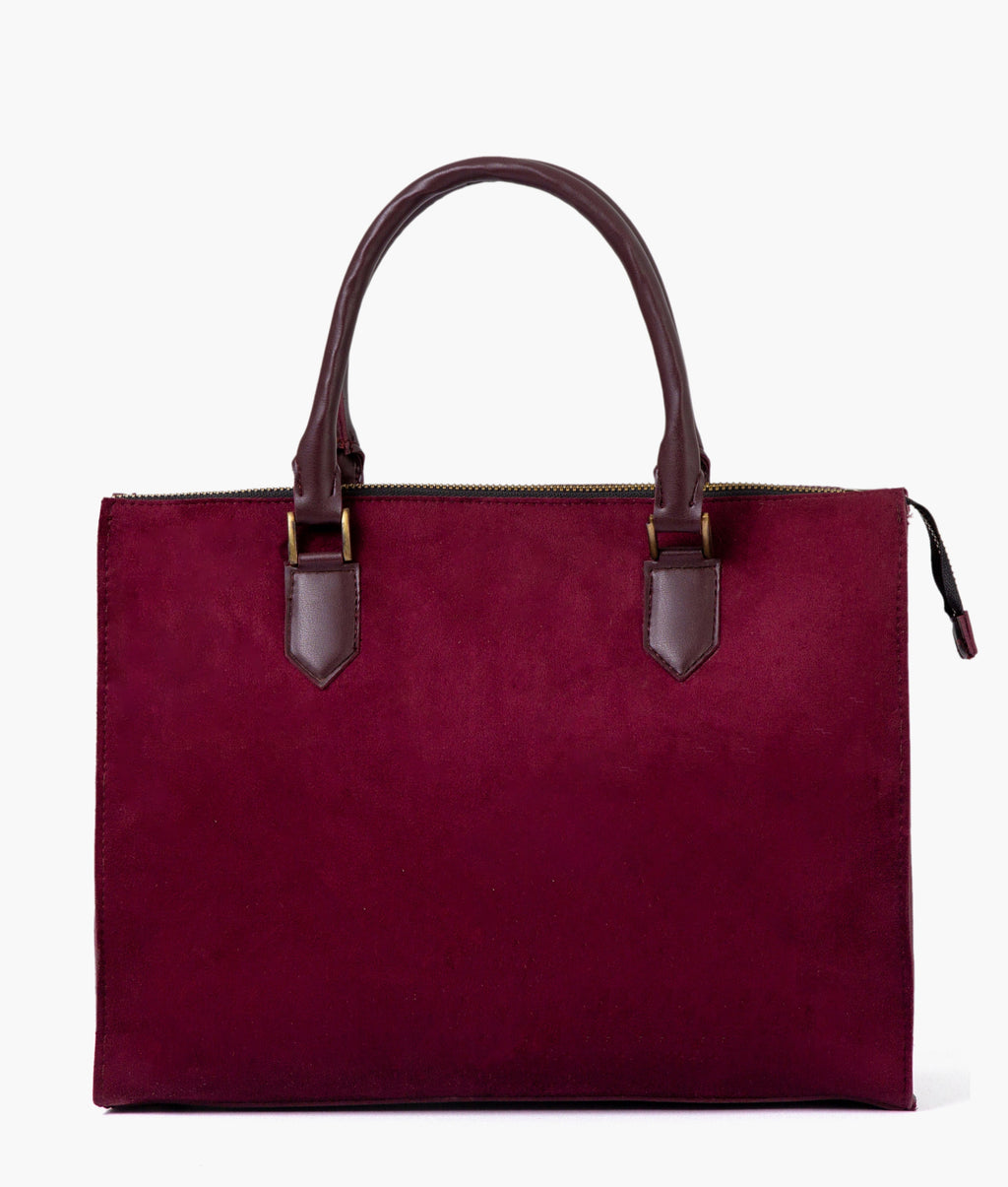 Burgundy suede workplace handbag