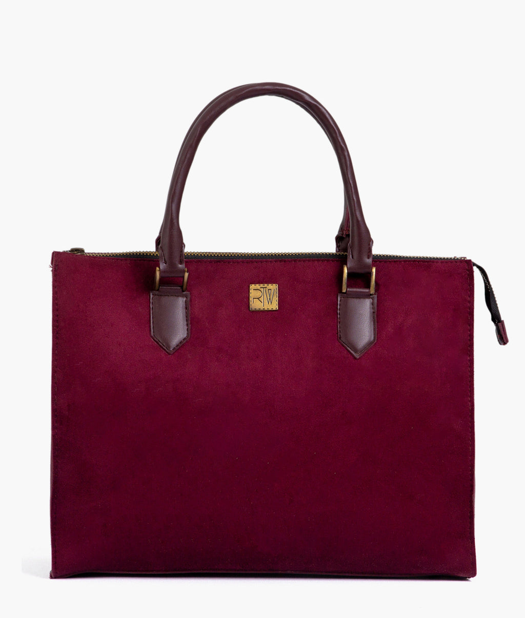 Burgundy suede workplace handbag