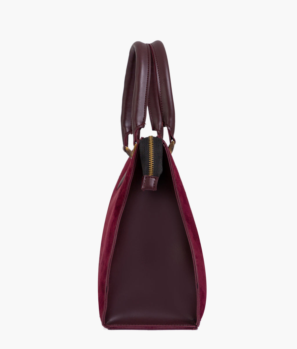 Burgundy suede workplace handbag