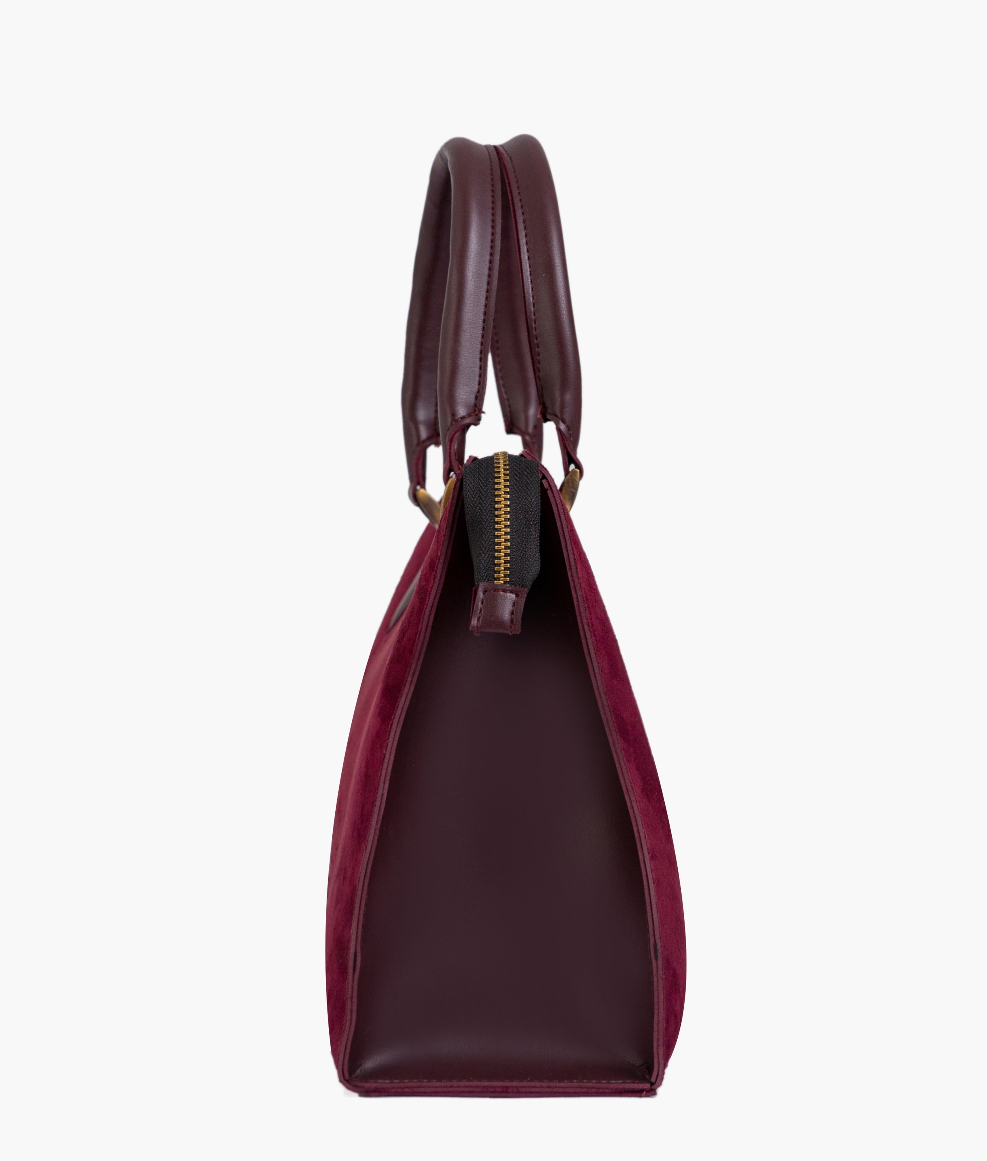 Burgundy suede workplace handbag