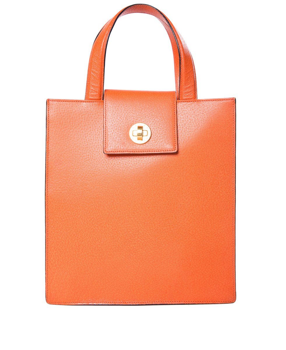 Bvlgari Orange Pebbled Leather Tote Bag