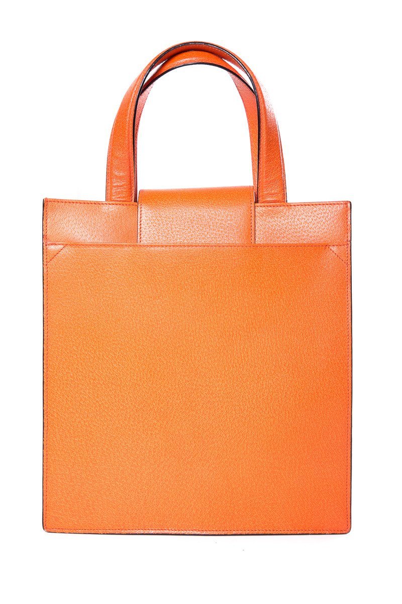 Bvlgari Orange Pebbled Leather Tote Bag