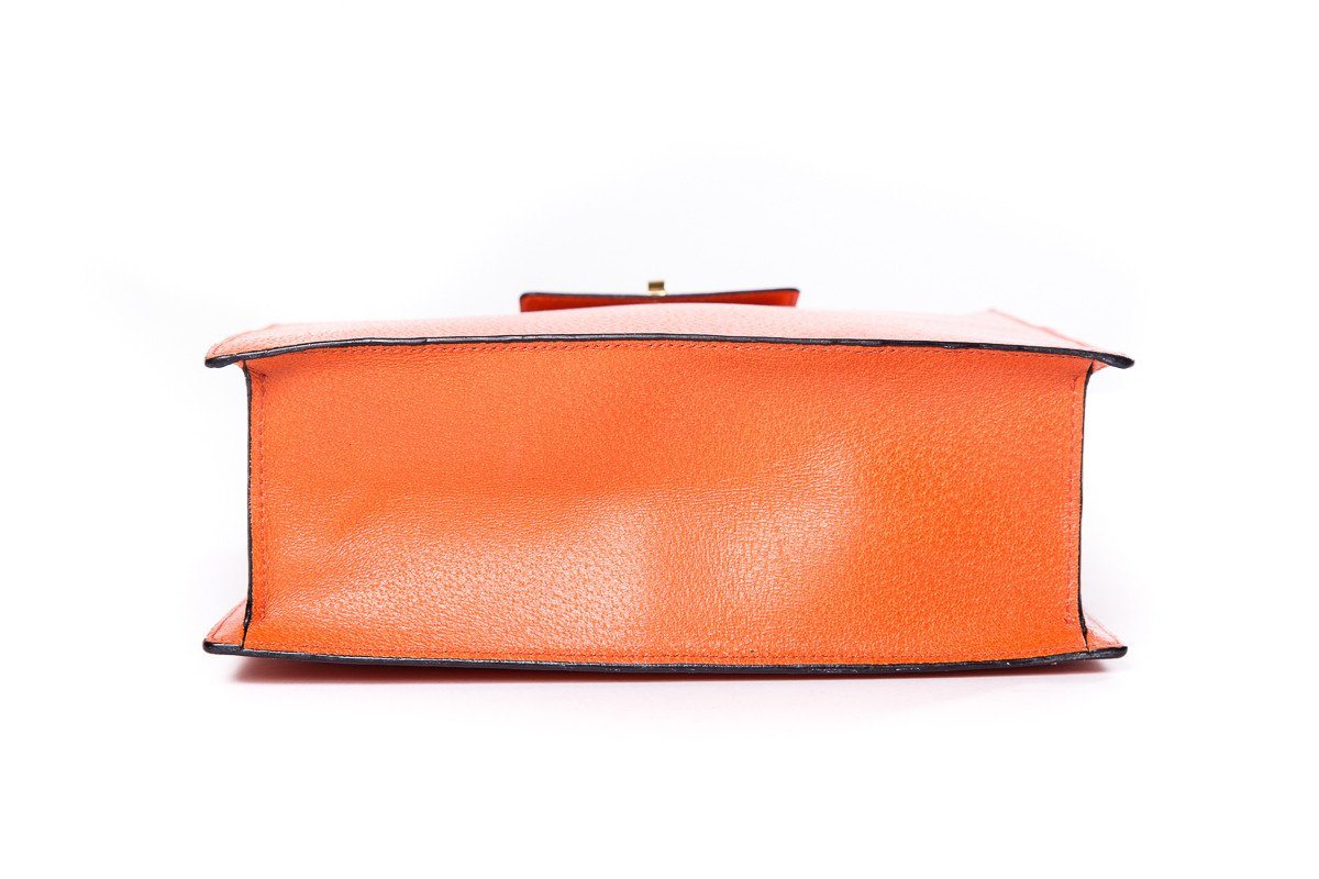 Bvlgari Orange Pebbled Leather Tote Bag