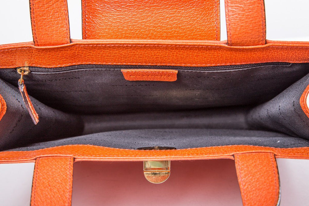 Bvlgari Orange Pebbled Leather Tote Bag