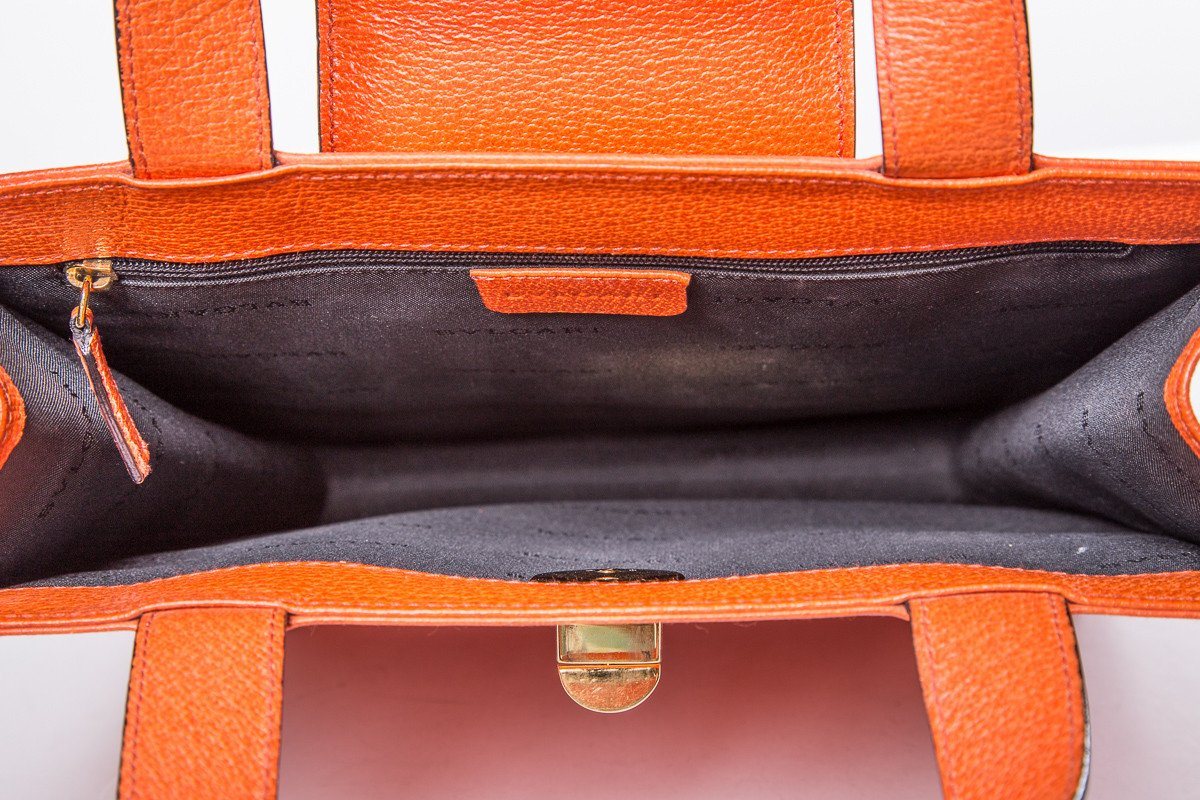 Bvlgari Orange Pebbled Leather Tote Bag