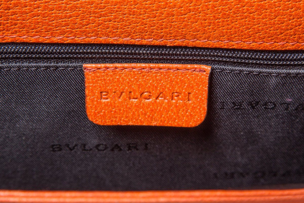Bvlgari Orange Pebbled Leather Tote Bag