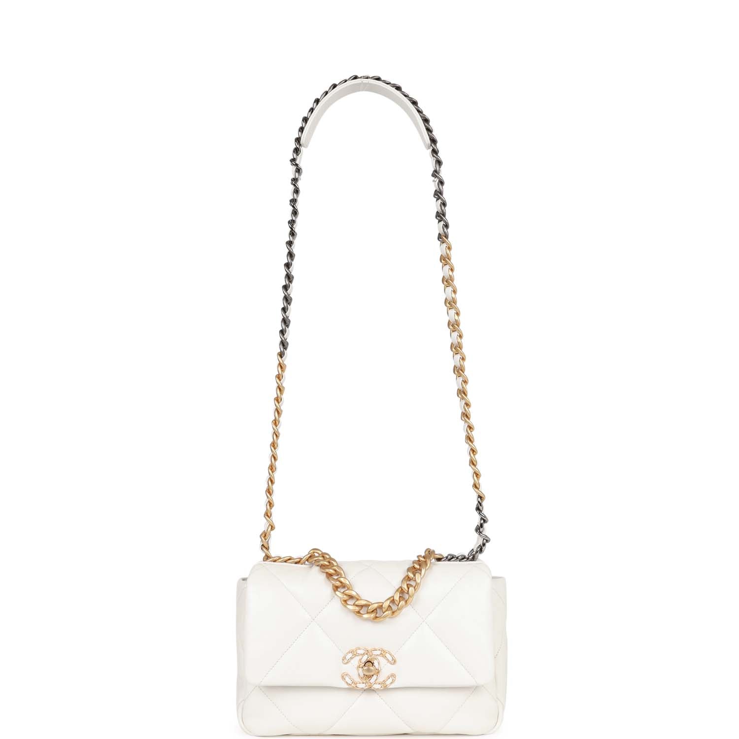 Chanel Medium 19 Flap Bag White Calfskin Mixed Hardware