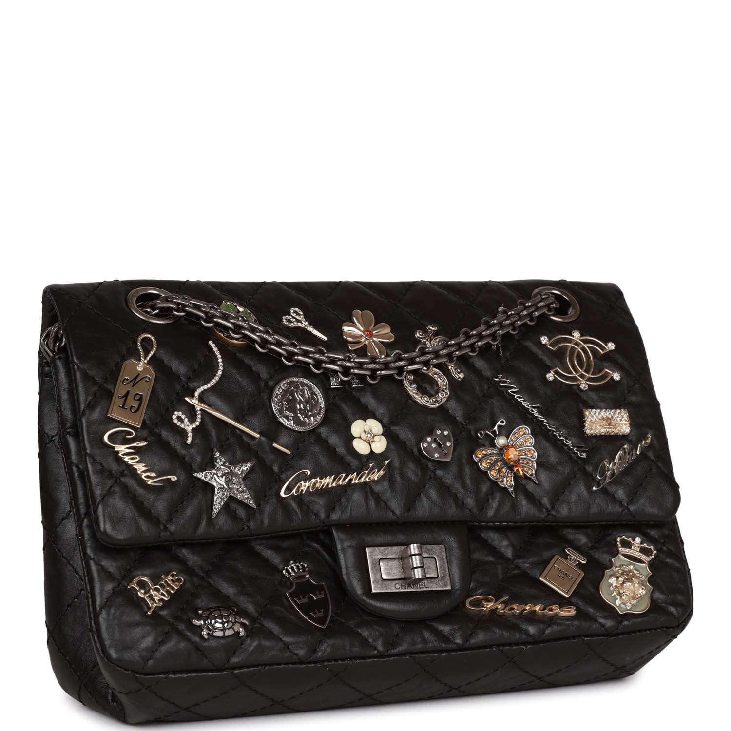 Pre-owned Chanel Lucky Charms Reissue 2.55 Flap Bag Black Aged Calfskin Ruthenium Hardware